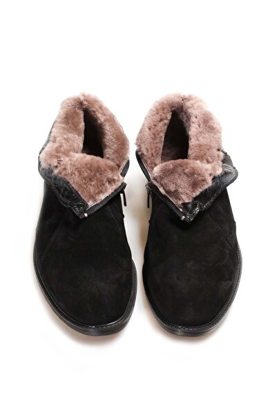 Ayakkabıhane Black Men's Classic Boots with Fur Inside and Genuine Suede Leat...
