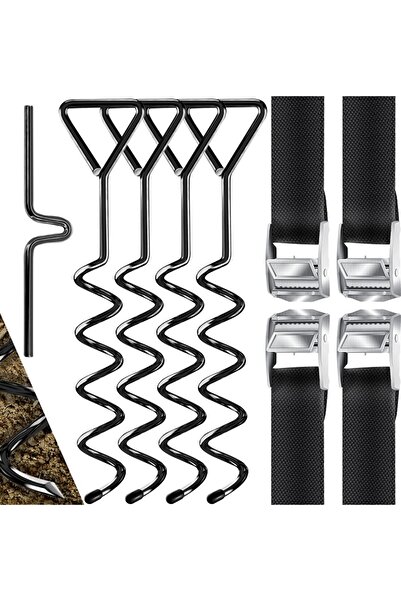 KESSER 4x Ancore de sol, Set 9 piese, Suporturi de fixare pentru trambuline, ...