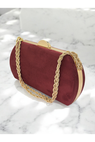 Biçanta Burgundy Horse Luxury Suede Crystal Stone Metal Handle Chain Women's ...