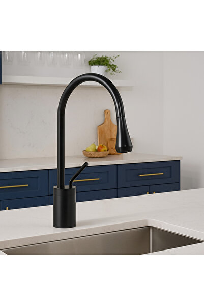 banyosepeti خلاط حوض أوبيرا ماتي باللون الأسود - أنبوب عالي، هيكل نحاسي