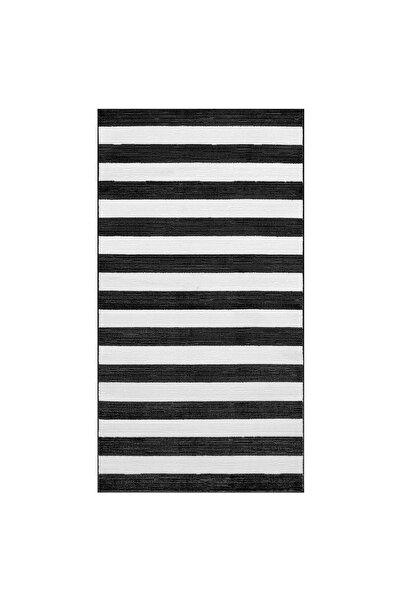 DavidaHome Covor, fir scurt, moale, cu dungi, 150 x 80 cm, negru cu alb