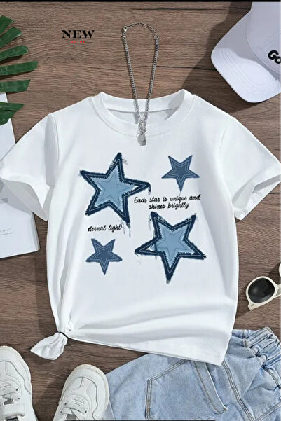 New Shine Детска тениска с принт на звезди, подходяща за момчета и момичета