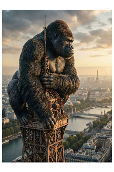 Bedeko Eyfel Kulesi Üzerinde Goril Mdf Ahşap Tablo