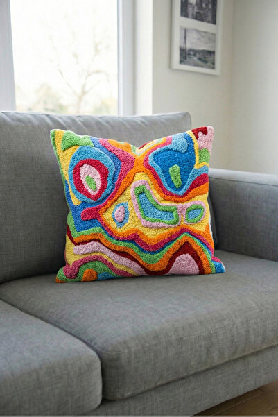 Pillow Dream Punch Nakış 3D Desenli Dijital Baskılı Etnik Temalı Rengarenk Dijital Baskılı Kırlent Kılıfı