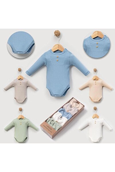 Luna Kids Store بدلة قطنية بأكمام طويلة للأطفال حديثي الولادة، طقم من 5 قطع