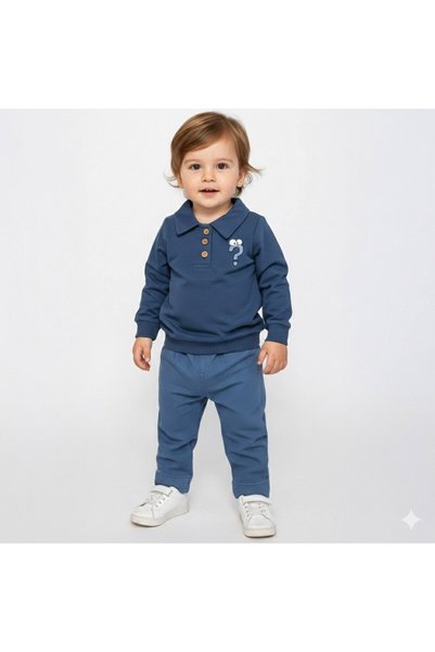 AYDEDE KİDS Boy's Collared Buttoned Denim Suit Top and Bottom Casual Stylish ...