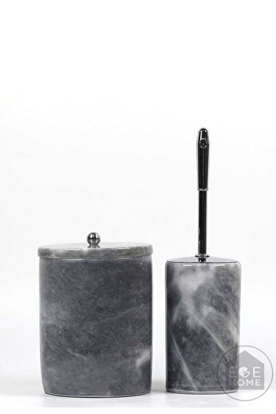 ege gross Dekoratif Gri Mermer Banyo Seti 2 Li Gümüş Aksesuarlı Tasarım Set\M...