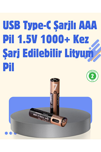 Lisinya USB Type-C Şarjlı AAA Lityum Pil | 1.5V Sabit Voltaj, 1000+ Şarj Döng...