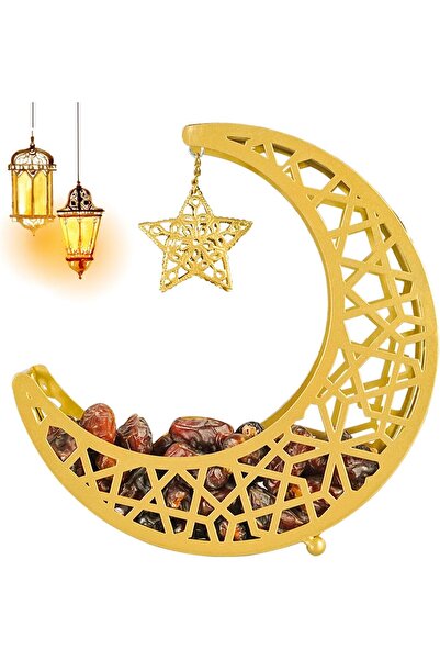 Naxifly Star and Moon Dinner Tray, Ramadan Decoration, Golden Iron Tray, Suit...
