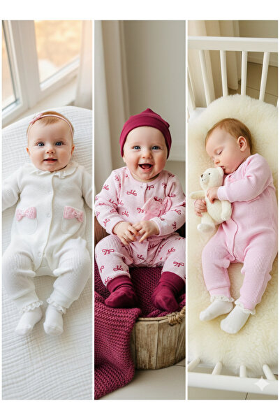 MeaShop Baby Girl Premium 100% Cotton Bowknot 3-Piece Romper Set