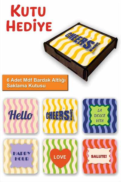 UNT 6-Piece Mdf Coasters with Storage Box – Decorative Mediterranean Breeze P...