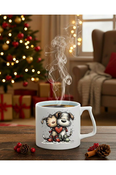 Finka Dekor هدية للعشاق: كوب بتصميم قطة وكلب مع أحذية ذات طابع شتوي