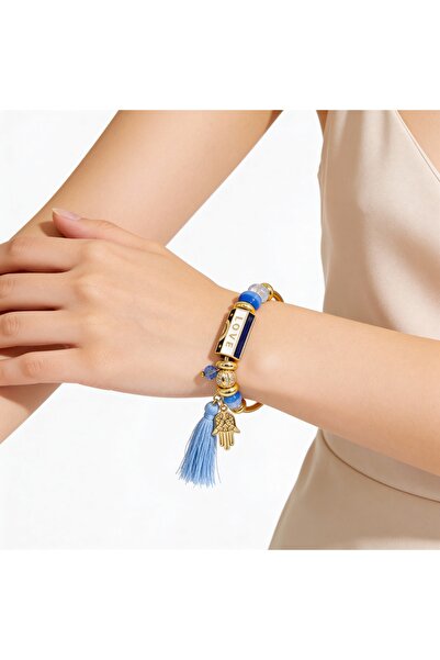 PinaCity Kelepçe Charm Bileklik,Mavi Püsküllü,Beyaz,Love