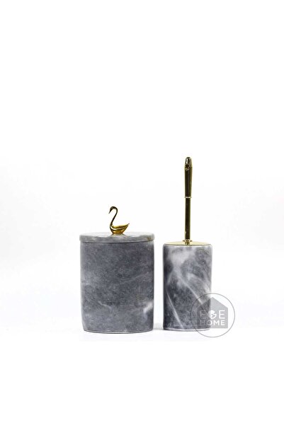 ege gross Dekoratif Gri Mermer Banyo Seti 2 Li Gold Aksesuarlı Tasarım Set\Me...