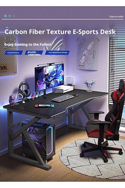 satrendy Large Modern Gaming Desk 120cm Carbon Fiber Texture PC Workstation w...