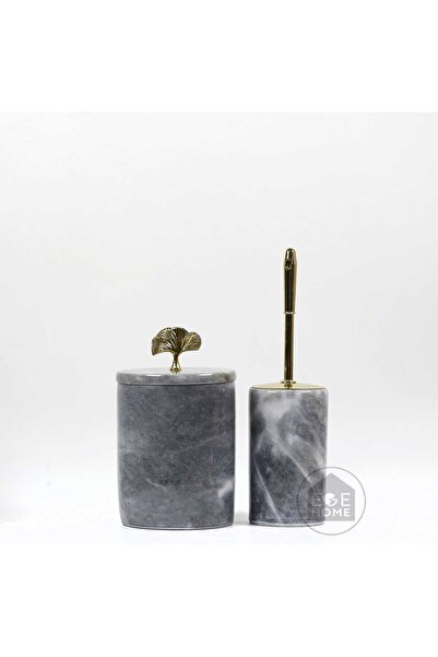 ege gross Dekoratif Gri Mermer Banyo Seti 2 Li Gold Aksesuarlı Tasarım Set\Me...