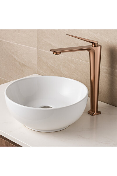 banyosepeti صنبور حوض أورورا روز جولد - طلاء وردي لامع، طراز عالي الجودة