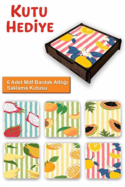 UNT 6-Piece Mdf Coasters with Storage Box – Decorative Mediterranean Breeze P...