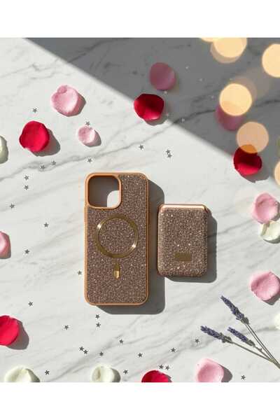 KumOziShop iPhone 15 ProMax Uyumlu MagSafe ve Mıknatıs Özellikli Taşlı Cüzdan...