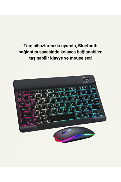 isiltikidsmoda Tüm Cihazlarla Uyumlu RGB Işıklı Kablosuz Klavye ve Mouse Seti...