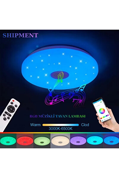 SHIPMENT Akıllı RGB Müzikli Tavan Lambası Bluetoothlu Kumandalı Sesli Hoparlö...