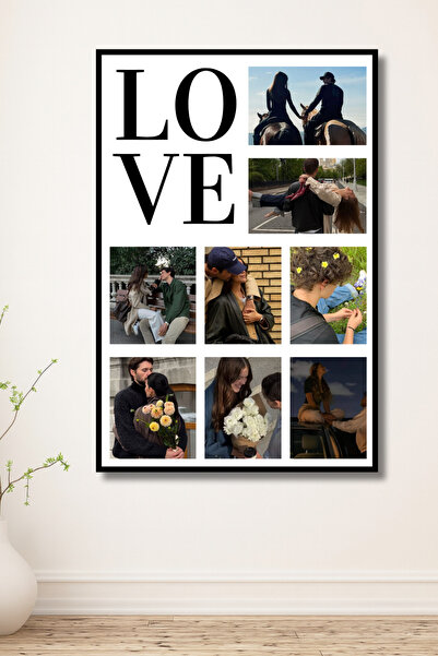 ERUMAR HOME Kişiye Özel 8 Fotoğraflı Love Yazılı Sevgili,Eş Hediye Çerçeve Gö...