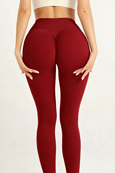 MAROVOAY Arkası büzgülü yüksek bel likralı spor tayt,yoga taytı