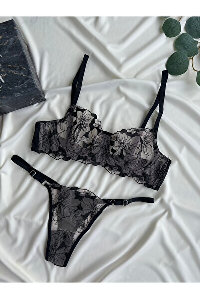 Miracle Mira La Rosa Siyah Dantel Detaylı Balenli Sütyen Takımı