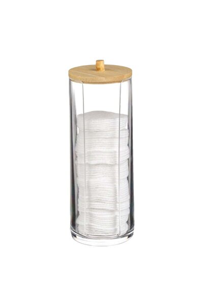 OEM Acrylic Holder with Bamboo Lid for Cleansing Pads Ø7x20cm