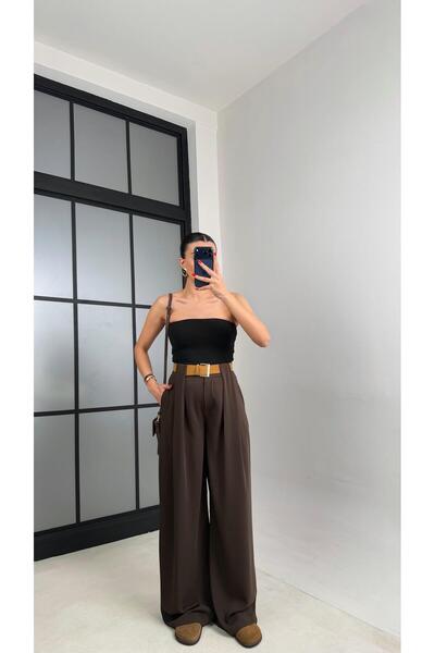 Gaus Kahve Kemerli Tasarım Premium Pantolon GAUS-00993