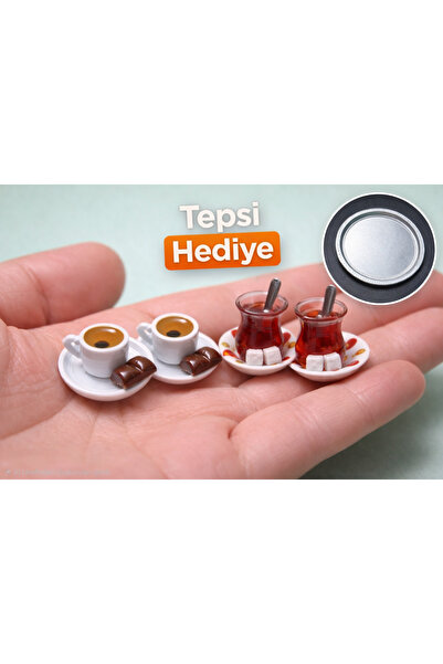 Minyatür Dünyam 2 Çay 2 Kahve Minyatürü Tepsi Hediyeli