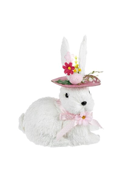 OEM Easter Decoration Grass Bunny Figure with Pink Hat and Flowers 30cm