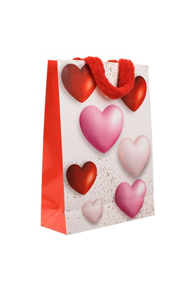 OEM Red Paper Gift Bag Hearts with Red Faux Fur Handles 33x12x45cm