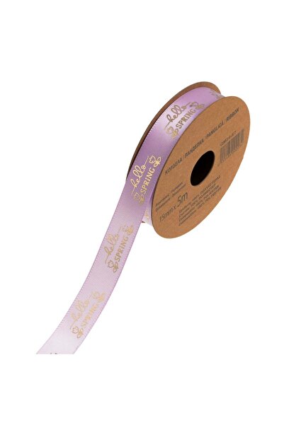 OEM Lilac Satin Ribbon with "Hello Spring" Message 5mx15mm