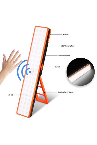 OEM Rechargeable Flashlight Black Orange with 3 Light Functions & USB - 42cm