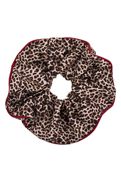 OEM Leopard Pattern & Red Edge Textile Hair Scrunchie for Women