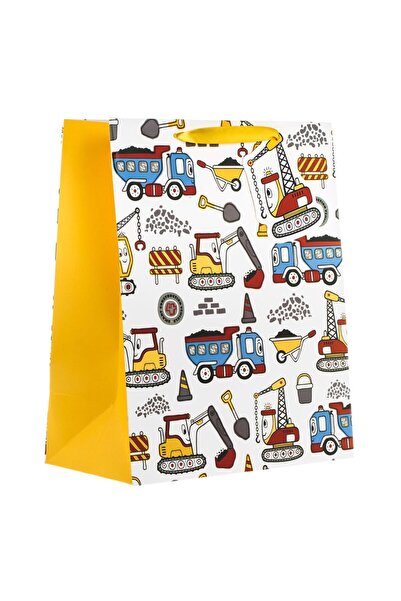 OEM Sacosa Cadou din Hartie Galbena Alba Vehicule de Excavare pentru Copii 26...