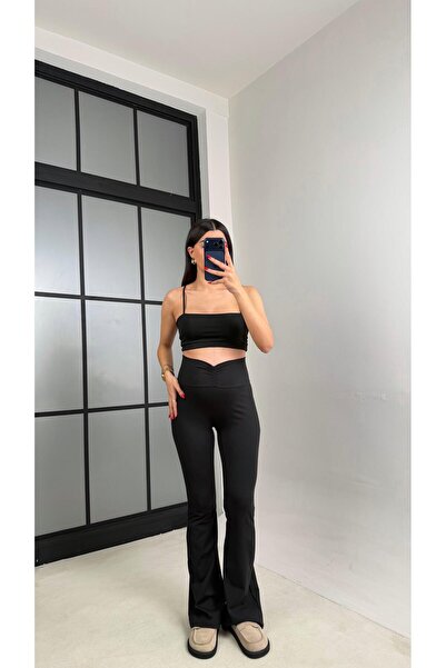 Gaus Siyah Drape Detaylı İspanyol Paça Tayt GAUS-01045