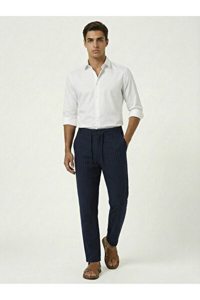 TKT Navy Blue Men's Woven Trousers with Buttons, Front Zipper, Back Pockets, ...