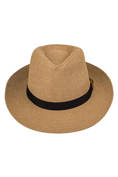 OEM Palarie Panama Unisex de Culoare Naturala Inchisa cu Centura Neagra cu Ca...