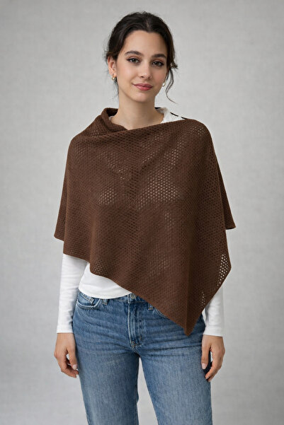 Sebir Moda Lace-Like Knit Asymmetrical Cut Knitwear Acrylic Poncho
