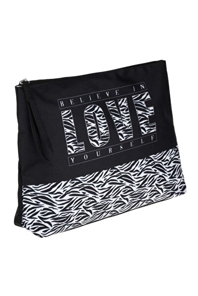 OEM Portfard Textil Negru cu Maner Zebra Love 31x5x22cm
