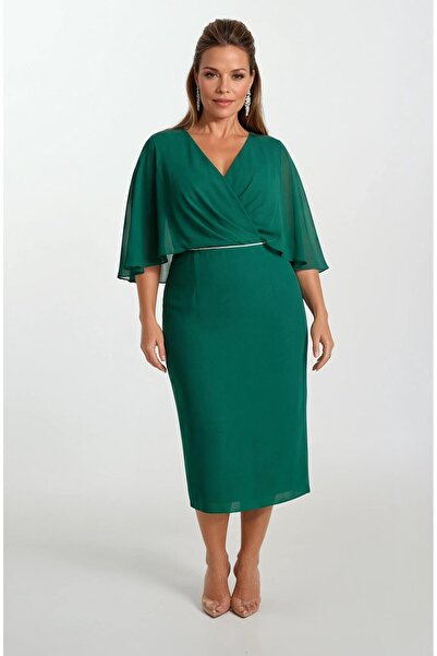 Spazio Guelfino Kruvaze Yaka Kısa Abiye Elbise ZÜMRÜT