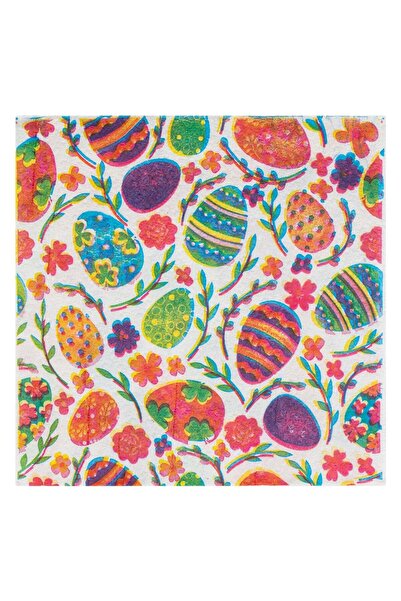 OEM White Table Napkins with Colored Eggs & Flowers 33x33cm - 80pcs
