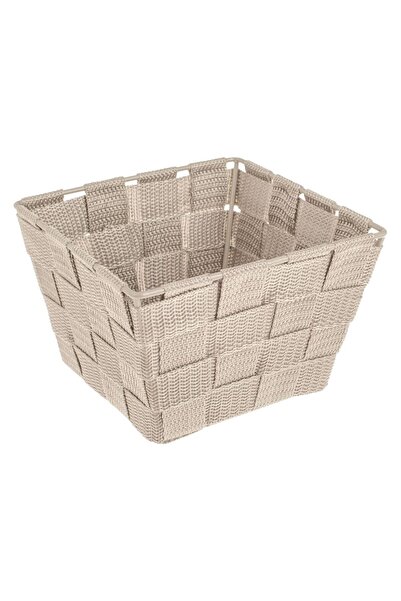 OEM Beige Woven Storage Basket with Metal Frame 15x15x10cm