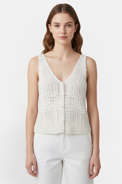 Don't Call Me Jennyfer Women Scoop Neck Sleeveless Crochet Crop Top, White