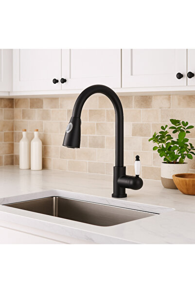 banyosepeti خلاط حوض حلزوني من البورسلين الأسود غير اللامع من بيلورا - 360 ° ...