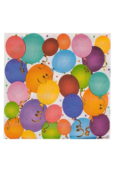 OEM 2-Ply White Table Napkins with Colorful Balloons Pattern 33x33cm - 20pcs