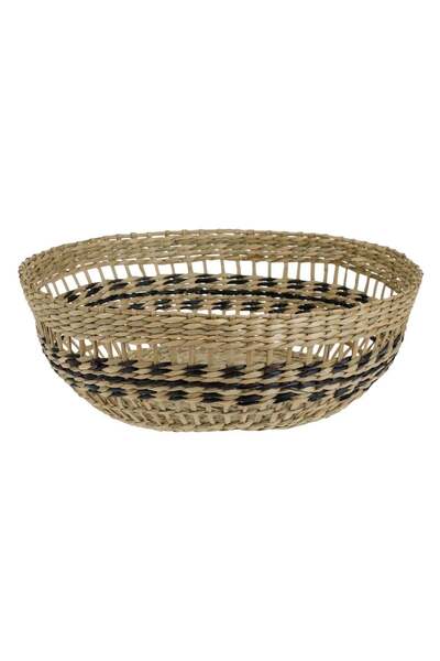 OEM Fructiera Rotunda din Iarba de Mare Bej cu Dunga Neagra Ø28.5x9.5cm