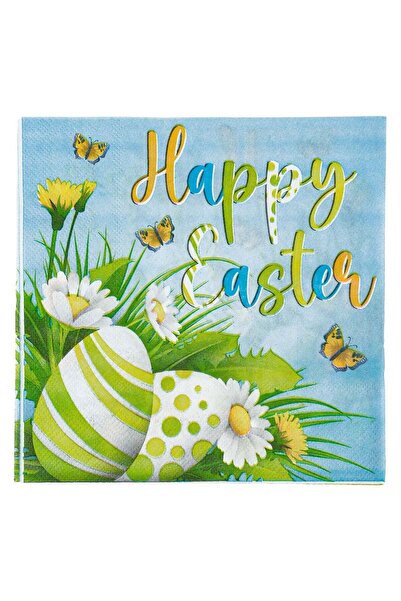 OEM Servetele de Masa Bleu Oua Flori de Paste "Happy Easter" 33x33cm - 20buc